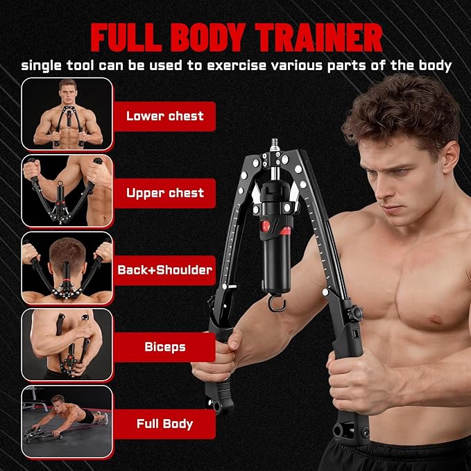 Hydraulic Twister Arm Trainer & Ab Roller, 2-in-1 Adjustable Chest Workout Equipment for 22-440lbs Resistance, Full Body Trainer for Men & Women