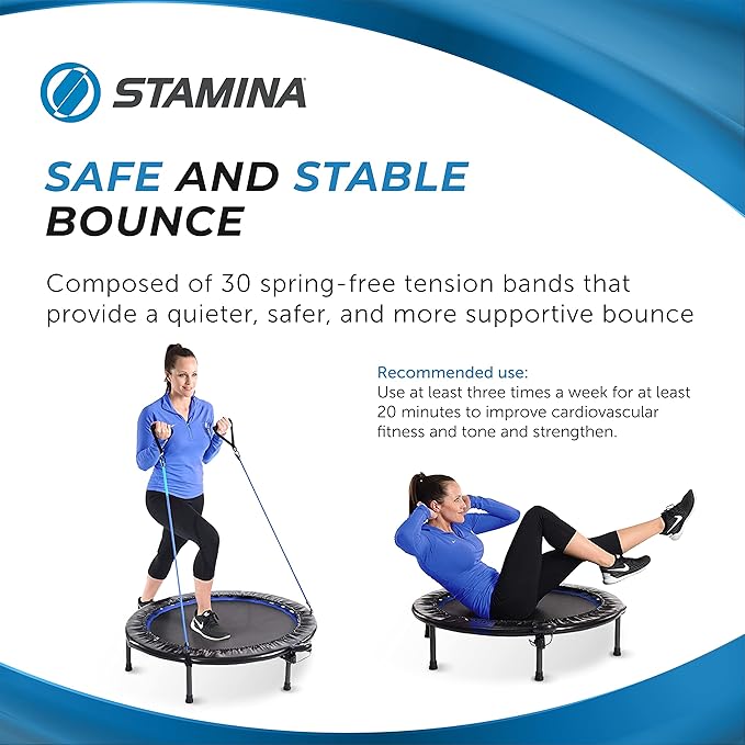 Stamina Folding Trampoline with Smart Workout App, Black - Portable Fitness Rebounder for Home Gym, Cardio & Strength Training, Jumping Exercise Equipment
