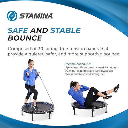 Stamina Folding Trampoline with Smart Workout App, Black - Portable Fitness Rebounder for Home Gym, Cardio & Strength Training, Jumping Exercise Equipment