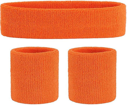 ONUPGO Sweatband Set Sports Headband Wristband Set Sweatbands Terry Cloth Wristband Wrist Sweatband Headbands Moisture Wicking Sweat Absorbing Head Band