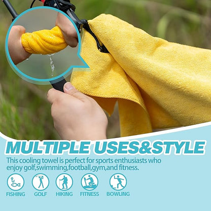 Microfiber Hiking Towels with Clip, Comfortable Cleaning of Sweat Skin or Hiking Accessories, 16” x 16”, Camping Towel (Yellow, Medium)