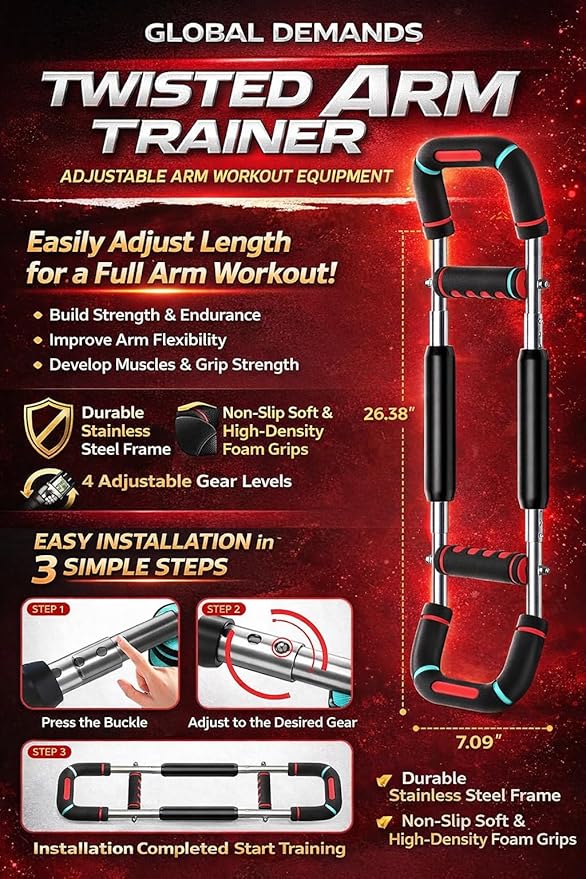 Arm Twister Power Trainer Adjustable Chest Expander Bar – Detachable Spring Arm Exerciser for Chest, Shoulders & Forearms – Upper Body Strength Trainer Home Gym Workout Equipment for Men & Women