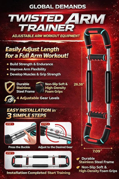 Arm Twister Power Trainer Adjustable Chest Expander Bar – Detachable Spring Arm Exerciser for Chest, Shoulders & Forearms – Upper Body Strength Trainer Home Gym Workout Equipment for Men & Women