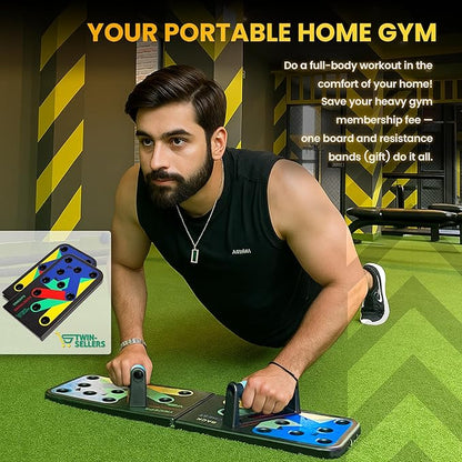 Push Up Board for Men – 20 in 1 Detachable Fitness Board with 5 Resistance Bands, Adjustable Pushup Handles, Perfect Push Up Bars for Home Gym Workout Equipment Training
