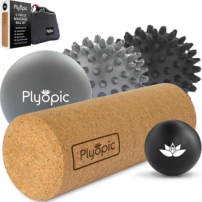 Massage Ball Set – Complete 5-Piece Kit: Spiky, Lacrosse & Mini Precision Balls + Roller – Plantar Fasciitis, Foot Arch & Heel Relief - Trigger Point Therapy for Back, Neck, Shoulders & Full Body
