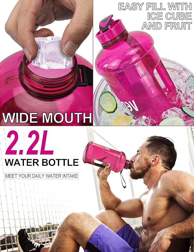 VENNERLI Portable Large Plastic Water Bottle - BPA-free Half Gallon Reusable 2 Liter Water Jug for Outdoor Hiking Fitness Travel Camping Cycling