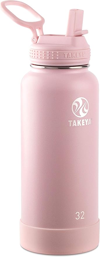 Takeya 32 oz Actives Stainless Steel Water Bottle with Straw Lid – Leakproof, Double-Wall Insulated, Keeps Drinks Cold 24 hrs/Hot 12 hrs, BPA-Free, Powder-Coated, Gym & Travel, Blush