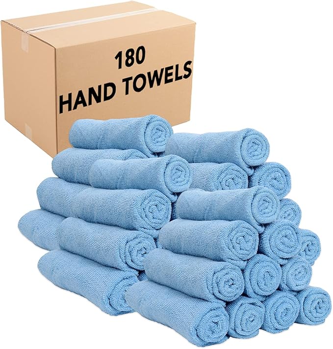 Arkwright Microfiber Gym Towel - (Case of 180) Bulk Soft Lightweight Quick Dry Hotel Quality Hand Towels, Sweat Absorbent, Perfect for Workout, Yoga, Spa, Bathroom, 15 x 24 in, Blue