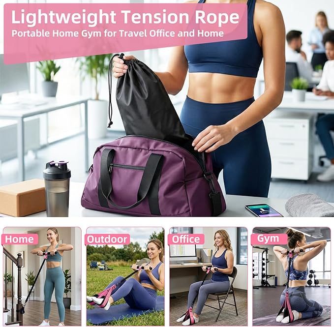Pedal Resistance Band with Handles and Door Anchor, Detachable Foot Pedal Resistance Band with Stainless Steel Buckles, Multifunction Tension Rope Tummy Trimmer for Full Body Workout Home Gym Women