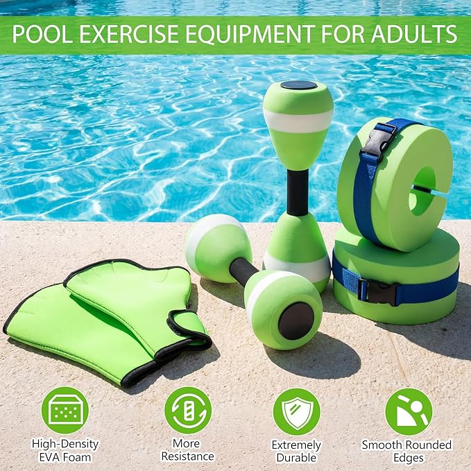 Hungdao Water Aerobics Set for Aquatic Exercise Include Foam Water Dumbbell Swim Aquatic Cuffs Ankle Arm for Sport Swimming Glove Pool Resistance Weights Fitness Equipment for Workout Training
