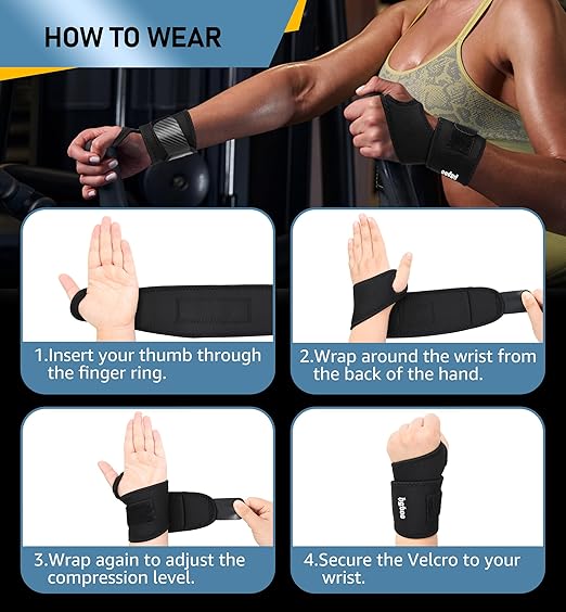 2-Pack Weightlifting Wrist Wraps, Durable Thick Neoprene Wrist Brace Support for Powerlifting, Gym Workouts, Tennis | Pain Relief for Carpal Tunnel, Arthritis, Tendonitis - Adjustable (Black)
