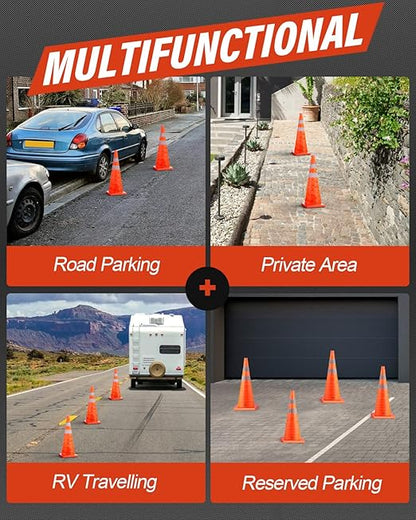 RoadHero 28 Inch 2 Pack Collapsible Traffic Safety Cones, Multi Purpose Pop-up Cones with Reflective Collar for Road Safety, Orange Cones for Driving Training, Parking Lots