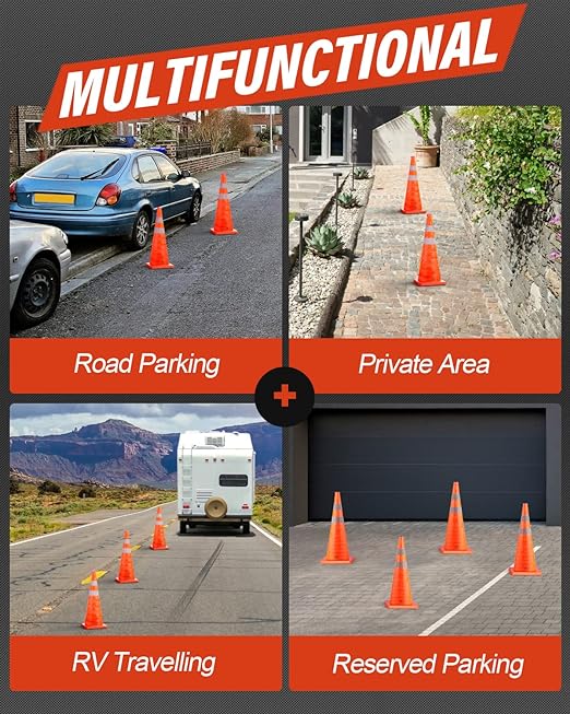 RoadHero 18 Inch 20 Pack Collapsible Traffic Safety Cones, Multi Purpose Pop-up Cones with Reflective Collar for Road Safety, Orange Cones for Driving Training, Parking Lots