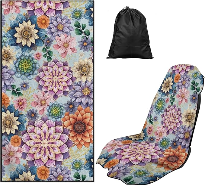 Bulopur Boho Dahlia Floral Car Sweat Towel Seat Cover After Gym Workouts Dogs and Outdoor Activities Beach Towel Car Seat Covers Front Seats Universal Auto Accessories for Women Girly