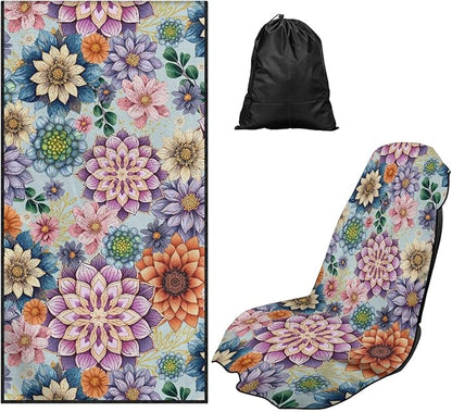 Bulopur Boho Dahlia Floral Car Sweat Towel Seat Cover After Gym Workouts Dogs and Outdoor Activities Beach Towel Car Seat Covers Front Seats Universal Auto Accessories for Women Girly