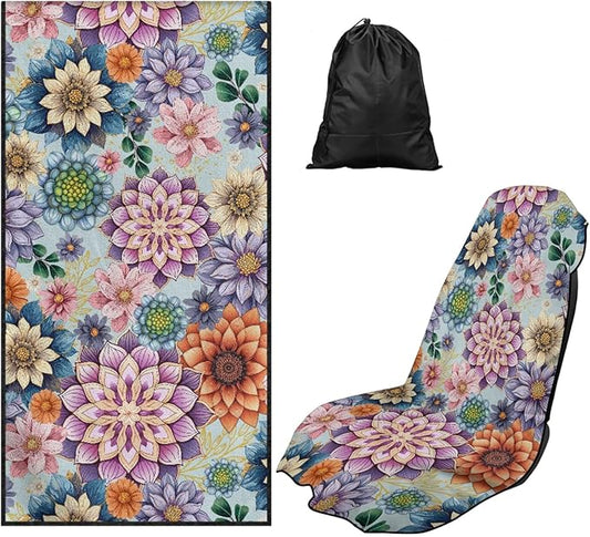 Bulopur Boho Dahlia Floral Car Sweat Towel Seat Cover After Gym Workouts Dogs and Outdoor Activities Beach Towel Car Seat Covers Front Seats Universal Auto Accessories for Women Girly