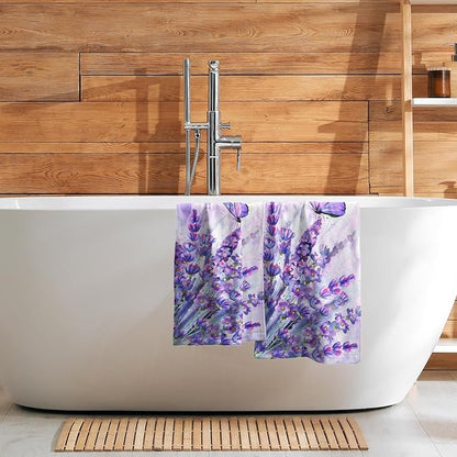 Watercolor Lavender Butterfly Kitchen Towels Set of 2 Purple Flower Butterflies Decorative Dish Towels Spring Floral Drying Baking Cooking Cloth Seasonal Super Soft Towels for Home Kitchen Face Towel