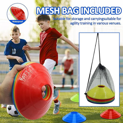Soccer Cones for Training, 100/15 Pack Agility Cones with Carry Bag, Multi-Color Disc Cones for Sports Training, Soccer, Football, Basketball, Field Cone Markers, Indoor Outdoor Sports