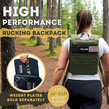 Polyfit Rucking Backpack 2.0 - Weighted Ruck Pack for Weight Plates - Patent Pending Side-Loading Rucksack for Walking, Running, Rucking, Strength and Endurance Training - Deep Blue