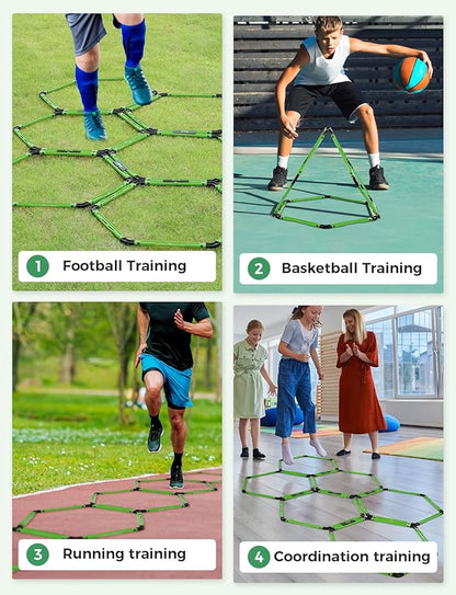 GHB Hex Agility Rings Speed Rings with Carrying Bag 6 Set Portable Hexagon Rings, Agility Ladder for Agility Footwork Training