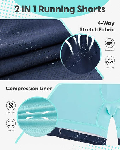 maamgic Mens Running Shorts with Compression Liner 5" Quick Dry Workout Shorts Anti-Chafe Gym Shorts 2 in 1 Athletic Shorts