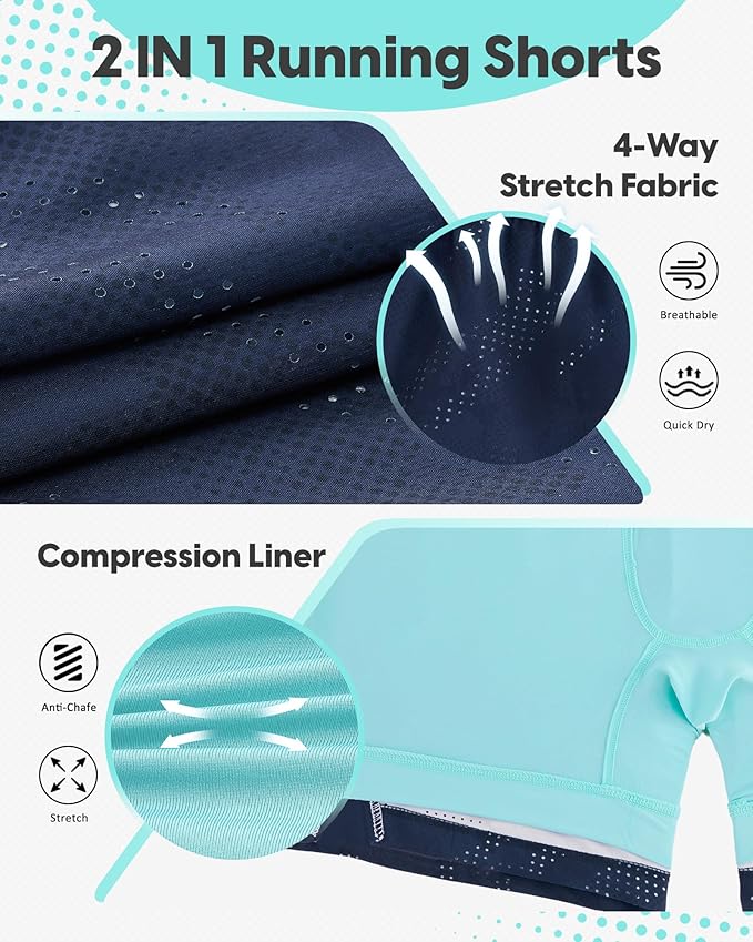 maamgic Mens Running Shorts with Compression Liner 5" Quick Dry Workout Shorts Anti-Chafe Gym Shorts 2 in 1 Athletic Shorts