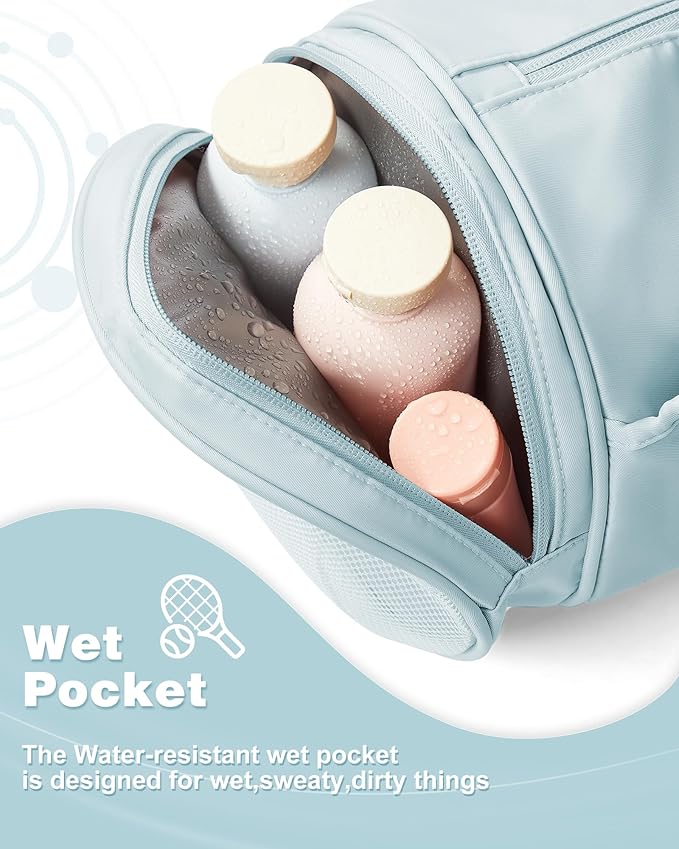 Small Gym Bag for Women,Waterproof Mini Duffle Bag Womens Spotrs Workout Bags Small Travel Duffel Bag with Wet Pocket Carry on Weekender Bags for Dance Swimming,Gym,Yoga,Fitness Light Blue