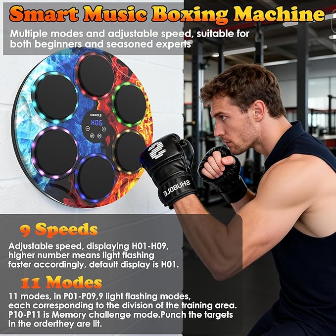 Music Boxing Machine with Gloves - Wall Mounted Punching Trainer for Adults & Kids, 9-Speed Punch Game, Wall Boxing Punching pad, 2025 Upgrade Gifts for Boys Age 6+