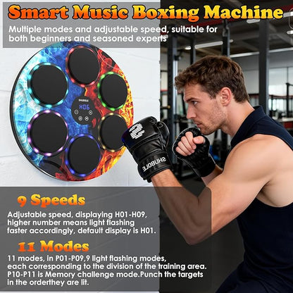 Music Boxing Machine with Gloves - Wall Mounted Punching Trainer for Adults & Kids, 9-Speed Punch Game, Wall Boxing Punching pad, 2025 Upgrade Gifts for Boys Age 6+