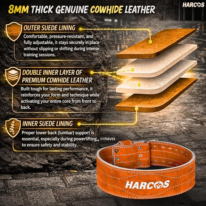 Harcos USPA/IPL Competition Approved 8mm Leather Weightlifting Belt for Men and Women - Heavy Duty Gym Belt for Lifting, Squats, Deadlifts, Powerlifting, Back Support IPF for Fitness Workout