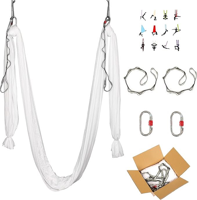 HECASA Aerial Silks Yoga Swing Set, Aerial Yoga Hammock w/Daisy Chain for Home, Inversion Exercises, Strength Training and Starter Kit