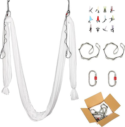 HECASA Aerial Silks Yoga Swing Set, Aerial Yoga Hammock w/Daisy Chain for Home, Inversion Exercises, Strength Training and Starter Kit