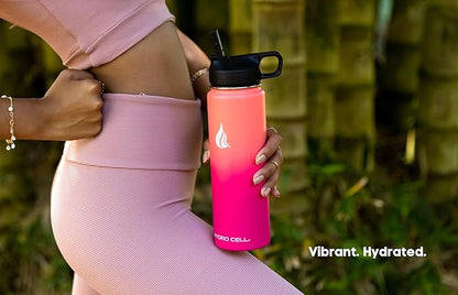 HYDRO CELL Stainless Steel Insulated Water Bottle with Straw - For Cold & Hot Drinks - Metal Vacuum Flask with Screw Cap and Modern Leakproof Sport Thermos for Adults (Coral/Punch 24oz)