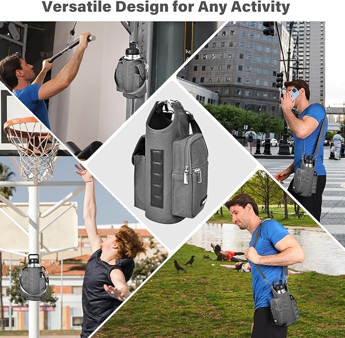 icolor Magnetic Gym Bag Water Bottle Carrier Holder with Phone Pockets & Shoulder Strap,Gym Magnetic Bag 5 Built-in Magnets Gym Accessories Organizer Sling Bottle Bag Pouch Sleeve
