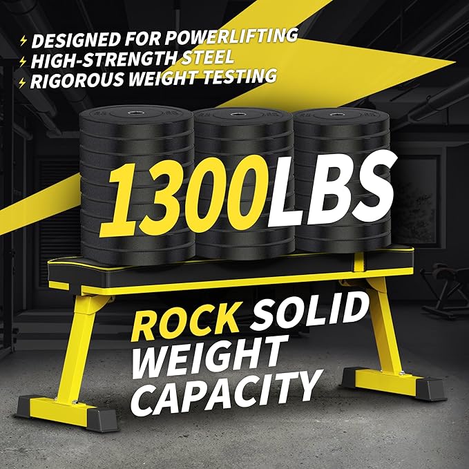 Foldable Flat Weight Bench - 1300 LB Capacity Heavy Duty Workout Bench for Home Gym, Strength Training Bench Press for Full Body Exercise, Featuring an Innovative Fully Enclosed Steel Base