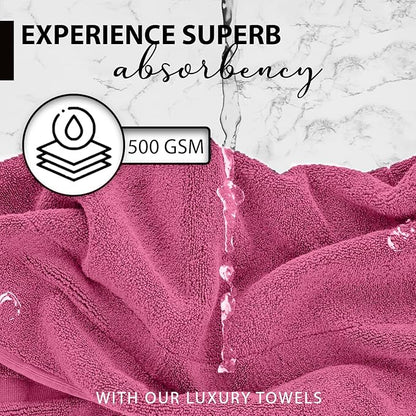 100% Cotton Bath Towels, 24x48 Pack of 6 Towels, Quick Dry, Highly Absorbent, Soft Feel Towel, Gym, Spa, Bathroom, Shower, Pool, Luxury Soft Towels (Pink, 24x48-6 Pack)