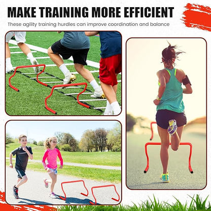 16 Pcs 12" Speed Agility Training Hurdles Large Size Detachable Agility Hurdles Hurdles Training Equipment Set for Athletes Soccer Basketball