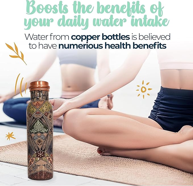 Copper Water Bottle 34 Oz Large Copper Water Bottle For Drinking 100% Pure Ayurvedic Multicolor Vessel For Leak-Proof Lid Bottle for Yoga, Gym, Office, Home & Travel