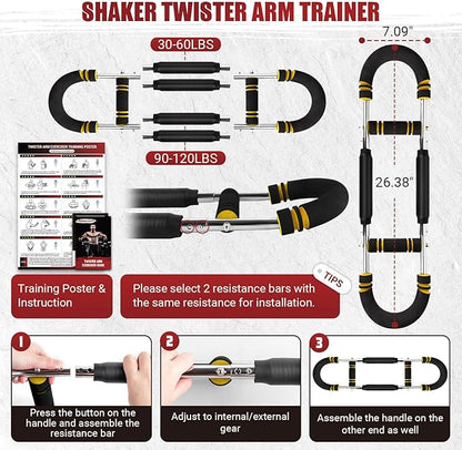 Twister Arm Trainer, 30-120 lbs Adjustable Twister Arm Chest Exerciser with 4 Spring & Poster for Men & Women, Detachable Power Twister Home Fitness Equipment for Enhancing Upper Body Muscle