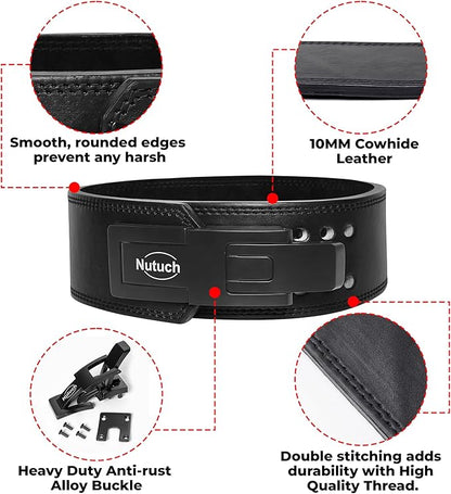 Genuine Leather Lever Weight Lifting Belt |10mm | Gym Belts | Weight Lifting Belts for Men and Women | Grain Leather Weightlifting Belt | Workout Belt | Powerlifting Belt for Back Support | Squats