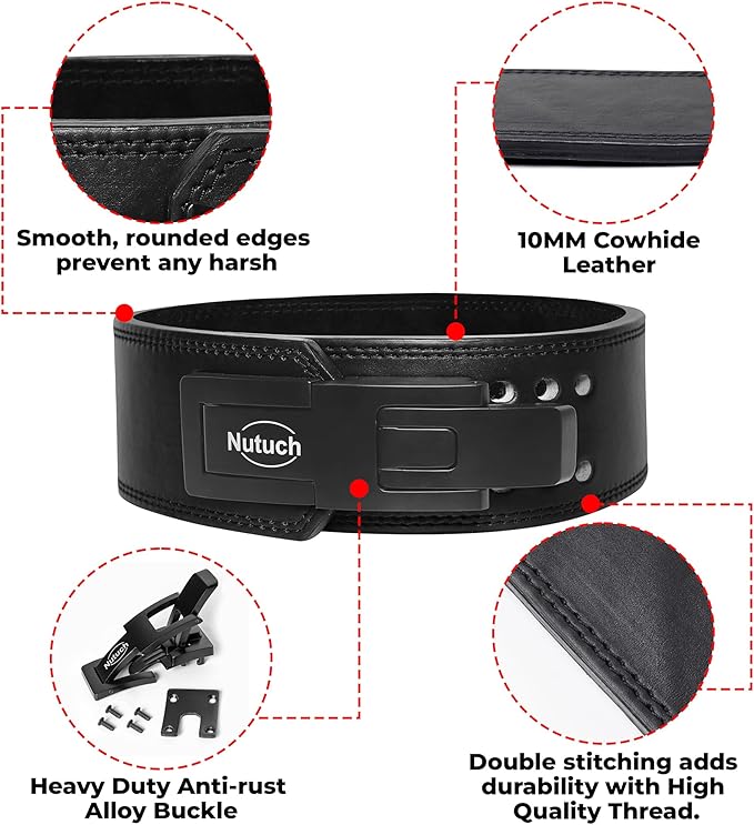 Genuine Leather Lever Weight Lifting Belt |10mm | Gym Belts | Weight Lifting Belts for Men and Women | Grain Leather Weightlifting Belt | Workout Belt | Powerlifting Belt for Back Support | Squats