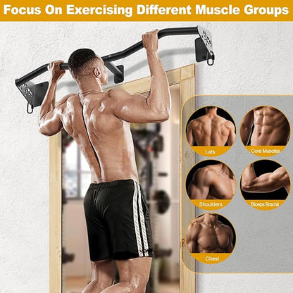 Kipika Wall Mounted Pull Up Bar - Heavy Duty 450 LB Capacity Doorway Chin Up Bar for Home Gym, Sturdy Steel Construction with Resistance Band Hooks | Hanging Exercise Bar for Full Body Workout