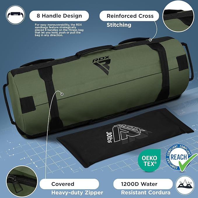 RDX Sandbag for Fitness Weights Training, Unfilled Power Bags with Handles, 5-200 LBs Adjustable Weighted Slam Bag for Strength Powerlifting Running Heavy Workout Home Gym Exercise, Sold AS UNFILLED