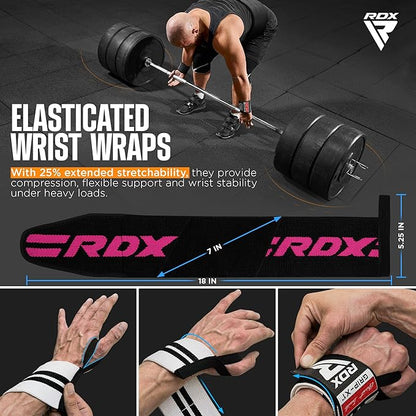 RDX Wrist Wraps for Weightlifting (Pair), IPL USPA Approved, Elasticated 18” Cotton Straps Support with Thumb Loop, Gym Wrap for Weight Lifting Powerlifting Competition Strength Training Bodybuilding