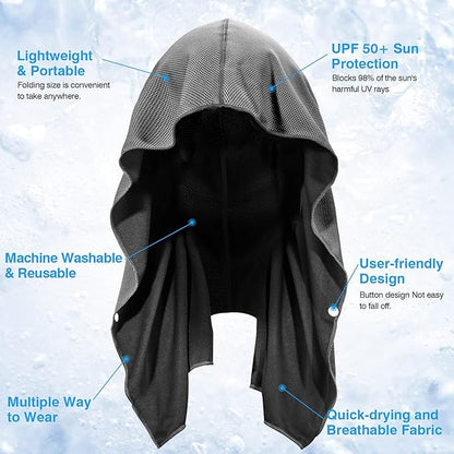 Sukeen Cooling Hoodie Towel, Cooling Towels for Neck and Face Quick Drying Absorbent, UV Protection Cooling Neck Wraps, Sport Workout Camping Cycling Cooling Towel