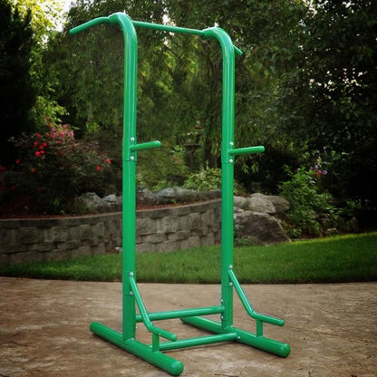 Stamina Pull Up Bar Tower & Dip Station, Free Standing Outdoor Home Gym Equipment, Green - Adjustable and Portable Workout Stand for Calisthenics Body Weight Training