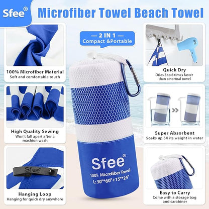 Sfee 4 Pack(8Pcs) Microfiber Travel Towel, Beach Towel Quick Dry Towel Camping Towel Super Absorbent Compact Lightweight Sports Gym Towels for Beach, Gym, Hiking, Pool, Backpacking, Bath, Yoga