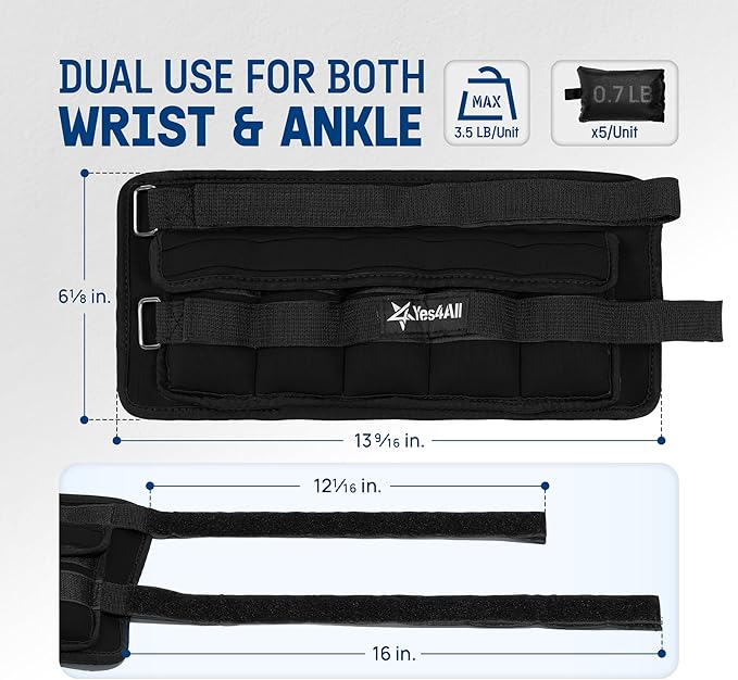 Yes4All Adjustable Wrist & Ankle Weights 3.5/5 LB Pair, Leg Weights for Women & Men, Weighted Arm Bands with Removable Sandbags for Fitness, Pilates, Walking, Strength Training - Versatile Colors