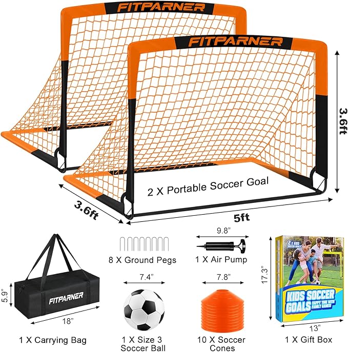 Kids Soccer Goals for Backyard Set - 2 Pack of Portable Pop Up Soccer Nets with Ball,Cones,Complete Training Equipment Kit for Toddler,Youth,Kids Age 3-14,Outdoor Sports Game