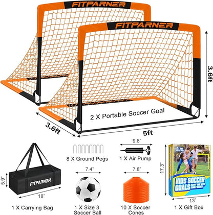 Kids Soccer Goals for Backyard Set - 2 Pack of Portable Pop Up Soccer Nets with Ball,Cones,Complete Training Equipment Kit for Toddler,Youth,Kids Age 3-14,Outdoor Sports Game